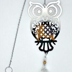 Silver Owl Iridescent Crystal Prism Sun Catcher Suncatcher Window Sun Hanging